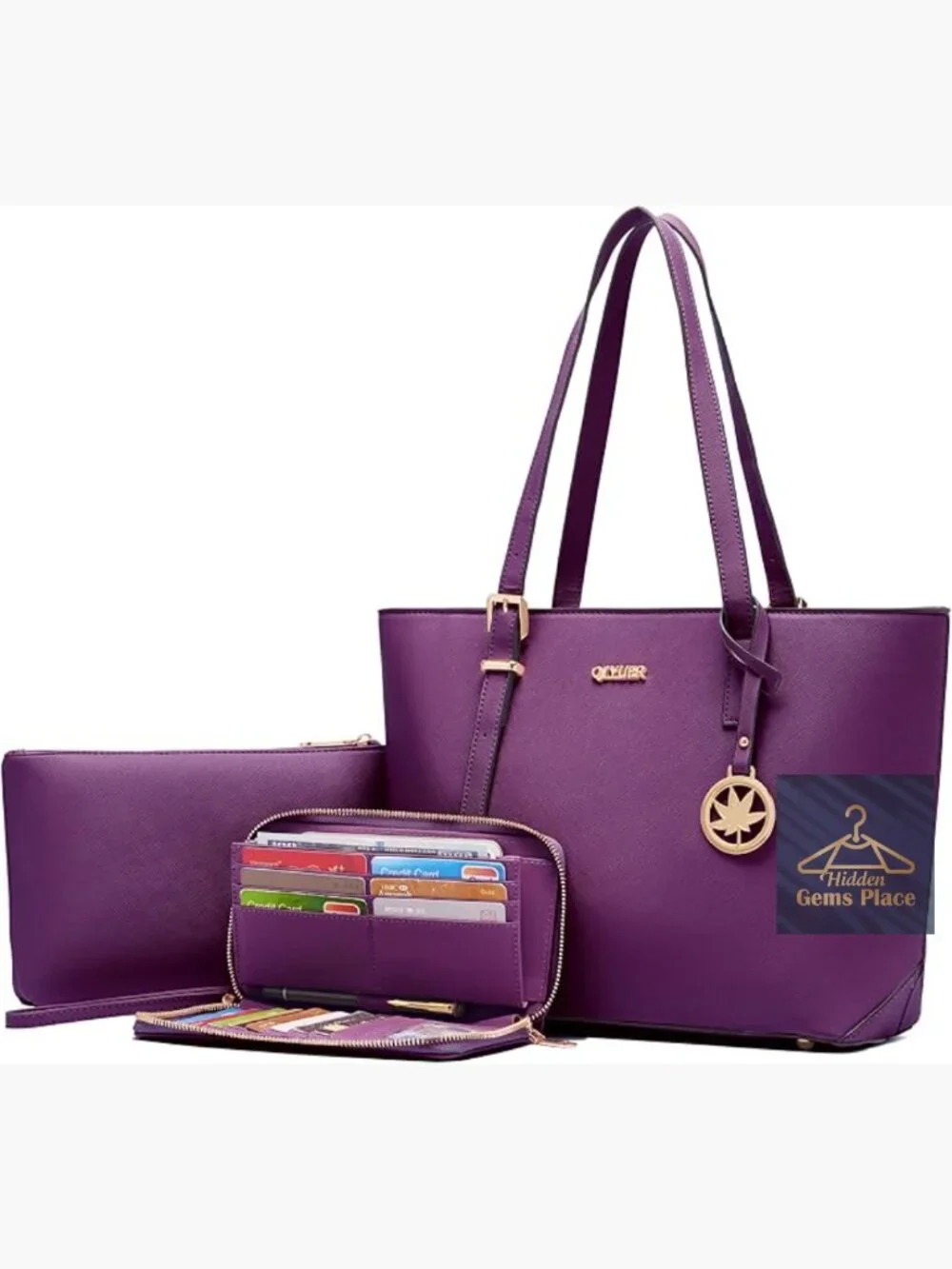 Women's 3-Piece Handbag Set - Top Handle Satchel Tote with Matching Wallet and
